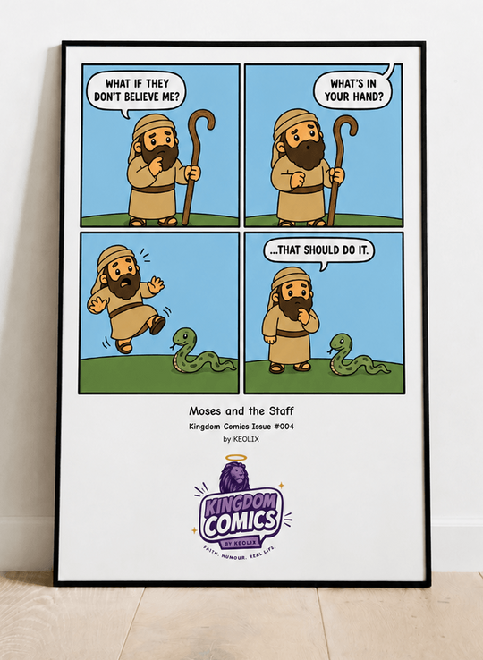 A framed comic strip poster titled &