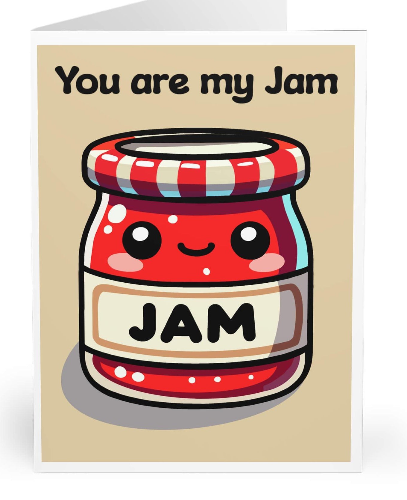 Kawaii-style greeting card featuring a smiling red jam jar with 'You are my Jam' written on it, perfect for expressing love and appreciation.