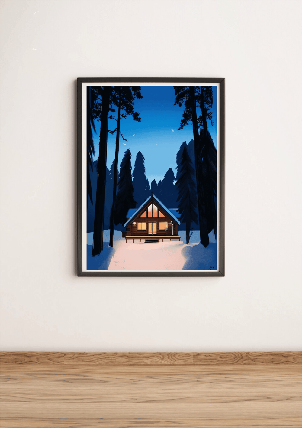 Winter Cabin Artwork: Cozy Snowscape Print - Baby Keo