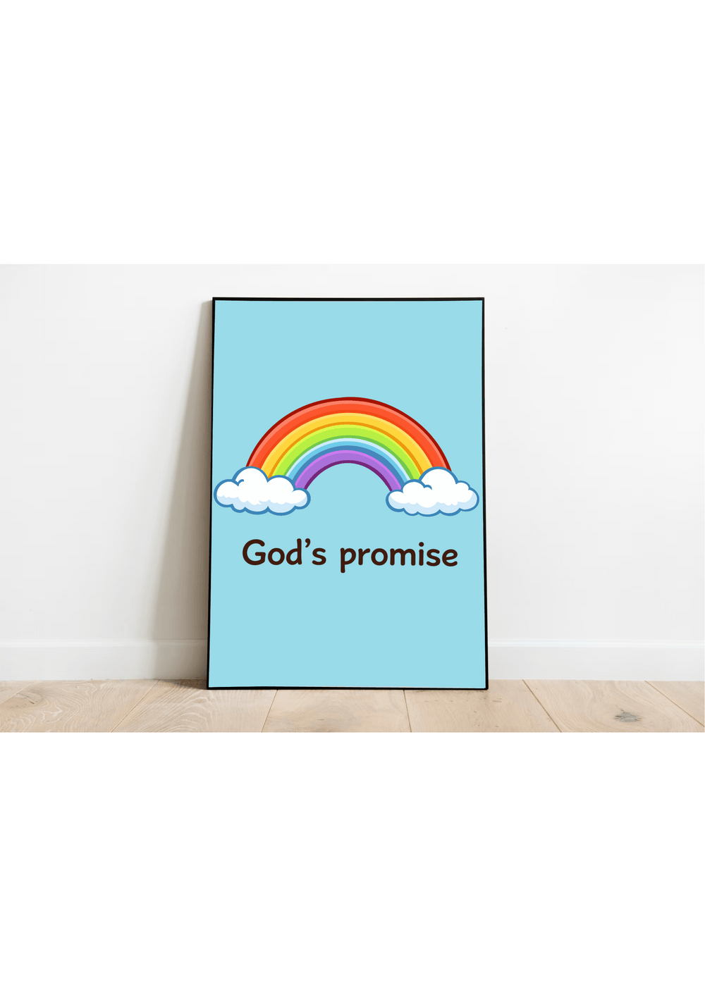 Gods promise rainbow art print Christian wall decor pastel rainbow with clouds minimalist poster