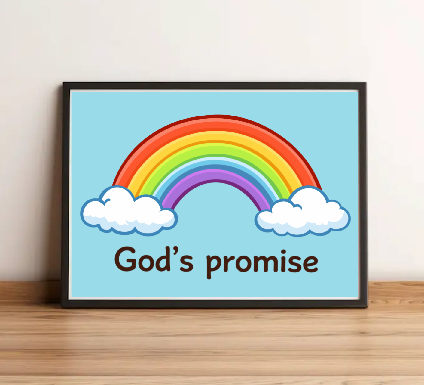 Gods promise rainbow art print Christian wall decor pastel rainbow with clouds minimalist poster