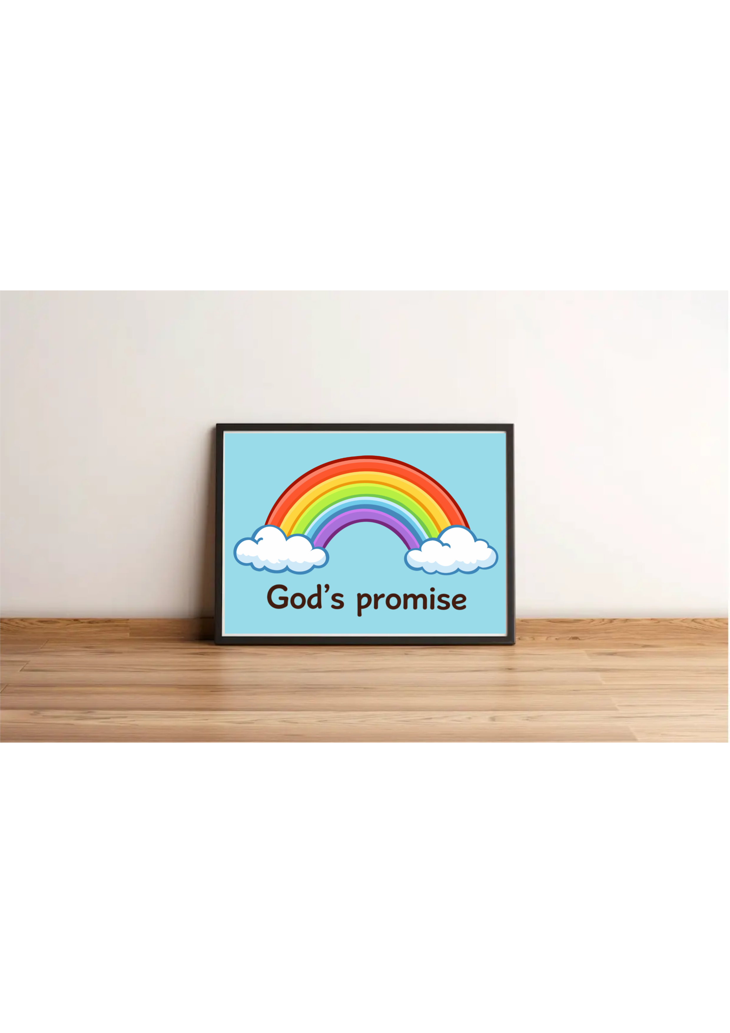 Gods promise rainbow art print Christian wall decor pastel rainbow with clouds minimalist poster