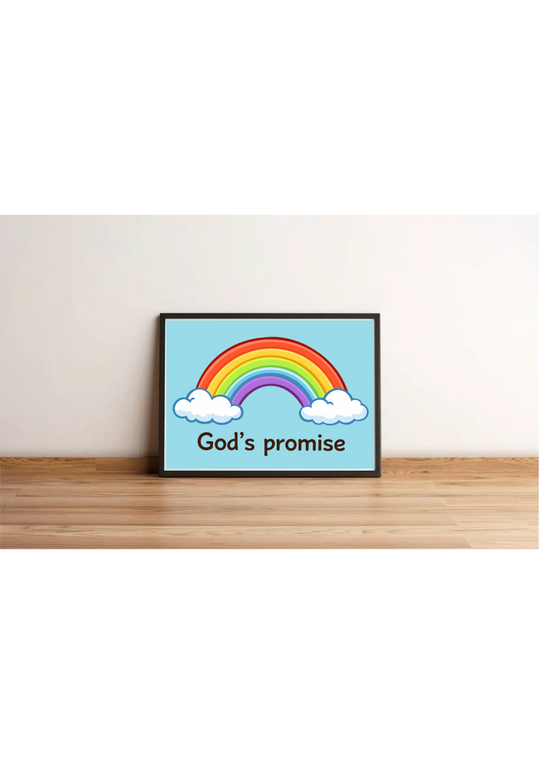 Gods promise rainbow art print Christian wall decor pastel rainbow with clouds minimalist poster