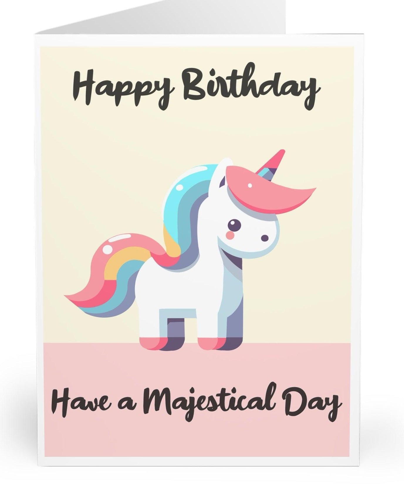 Whimsical birthday card featuring a colorful unicorn and the phrase 'Have a Majestical Day.' Great for anyone who loves magic and unicorns   KEOLIX 