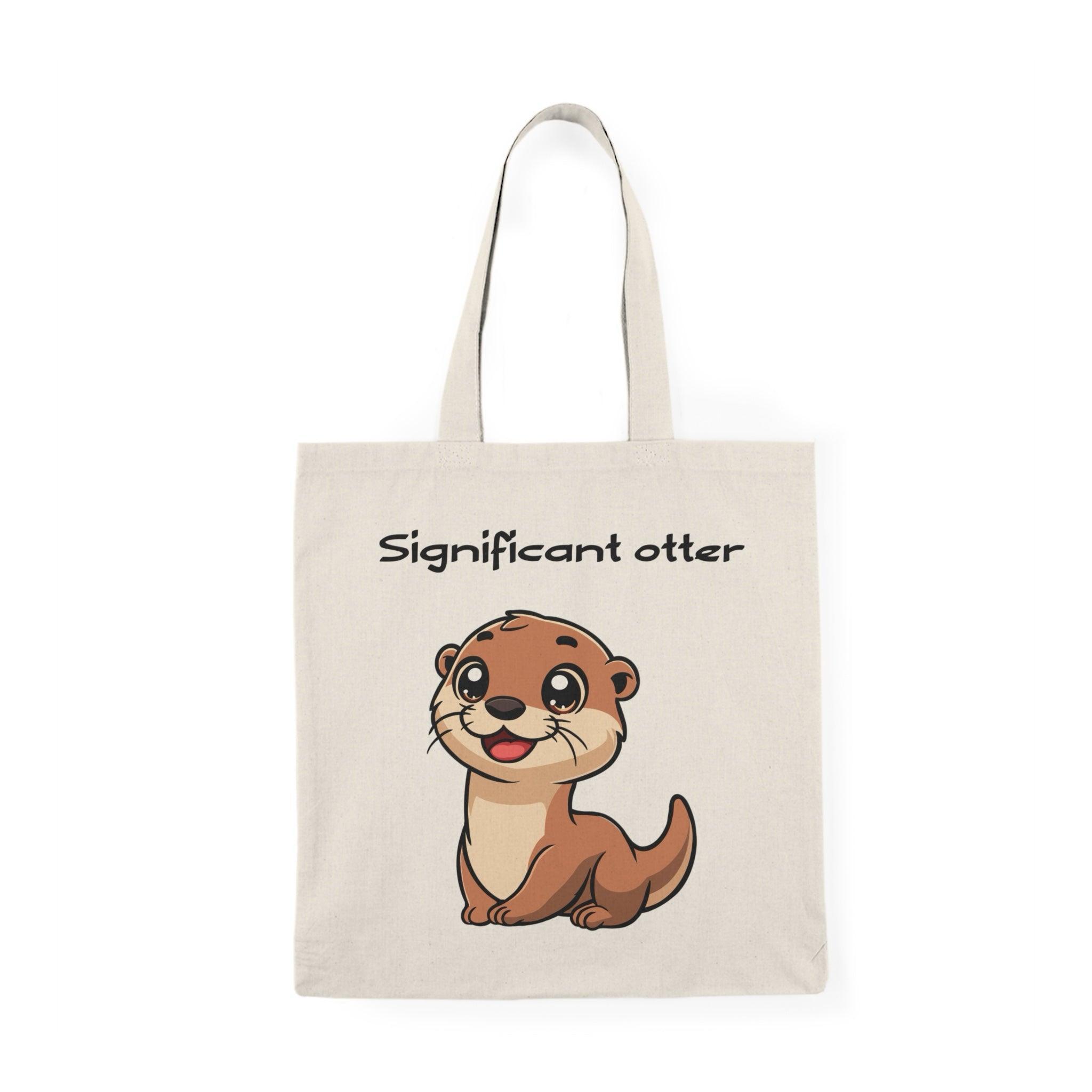 A cream tote bag featuring an adorable illustration of a smiling otter with the text 'Significant Otter.' The cute design celebrates love and companionship, perfect for animal lovers and those who enjoy puns.