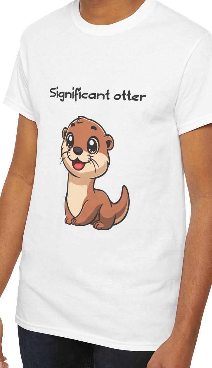 White T-shirt featuring a cute cartoon otter with the phrase 'Significant Otter.' A sweet and pun-filled design, perfect for otter lovers and those who appreciate adorable wordplay