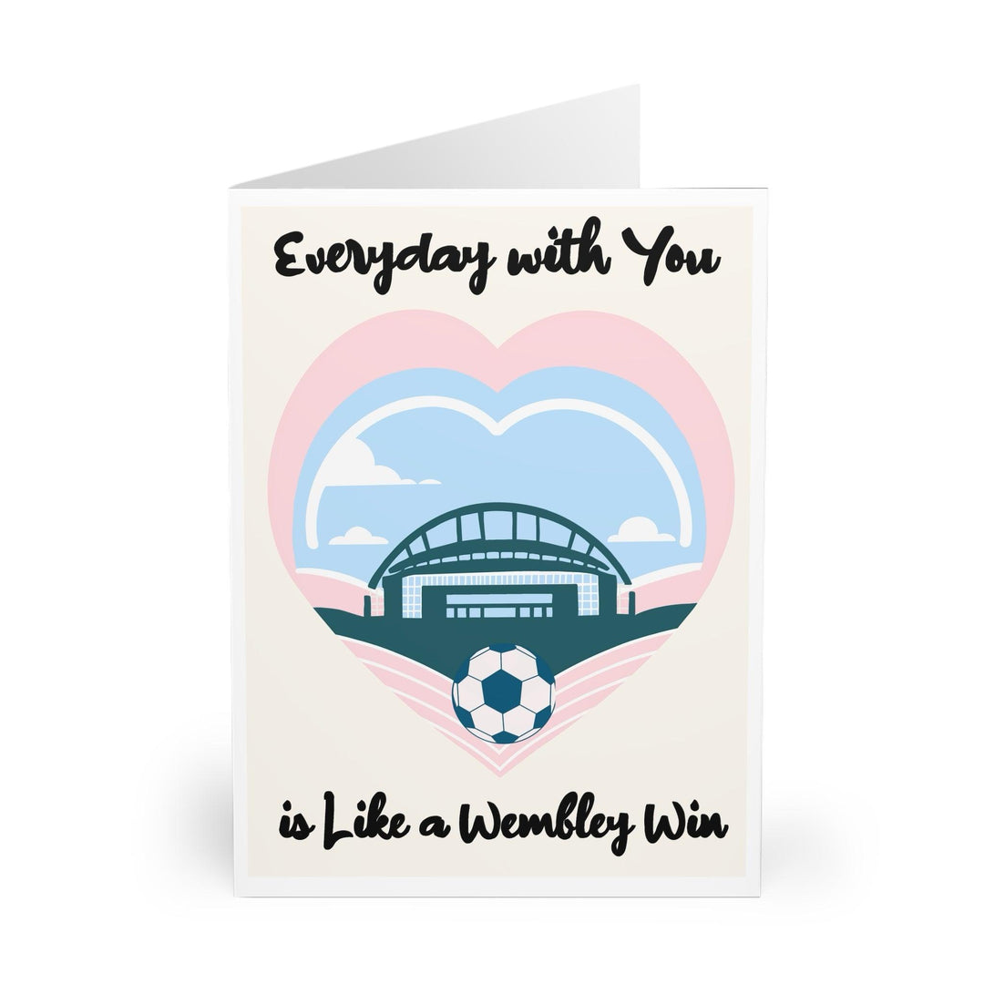 Fun and romantic card featuring Wembley Stadium with a heart background and the phrase 'Everyday with You is Like a Wembley Win.' Perfect for football fans or as a playful romantic gesture - Baby Keo.