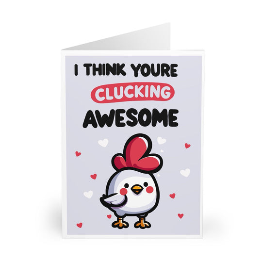 Funny greeting card featuring a cute chicken with the phrase &