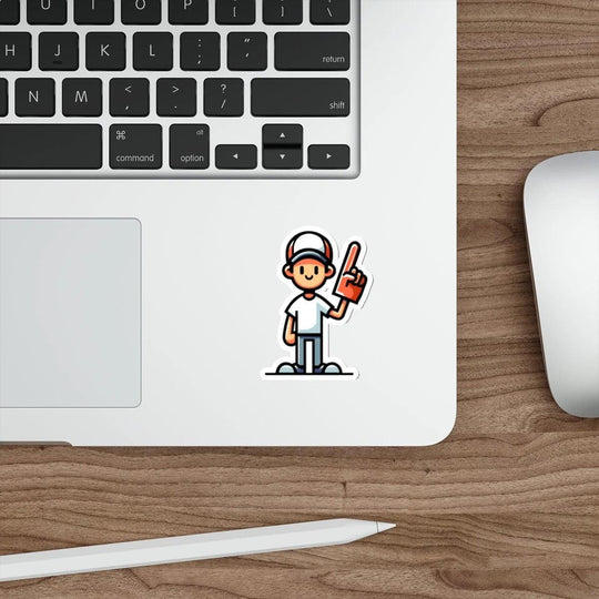 A fun waterproof sticker featuring a cartoon sport fan holding a foam finger. Perfect for sports lovers to personalize their belongings - Baby Keo