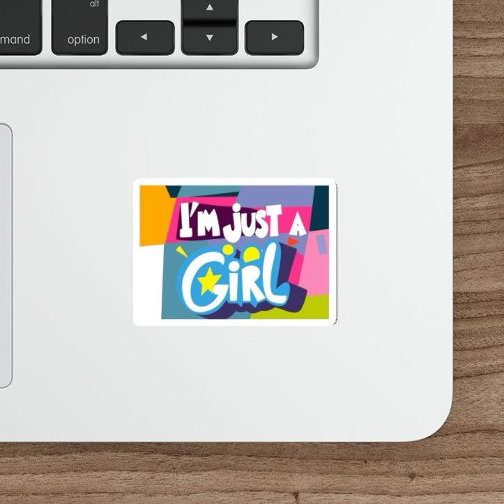 A bold, colorful design featuring the phrase "I'm Just a Girl." Fun and empowering waterproof sticker to show off your personality KEOLIX 