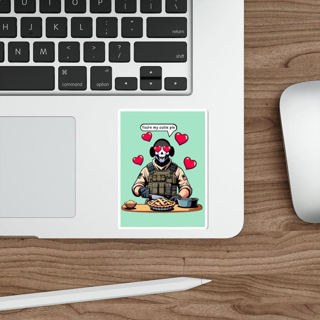 Sweet pie-themed waterproof sticker featuring a playful character, perfect for customizing notebooks or water bottles. KEOLIX 