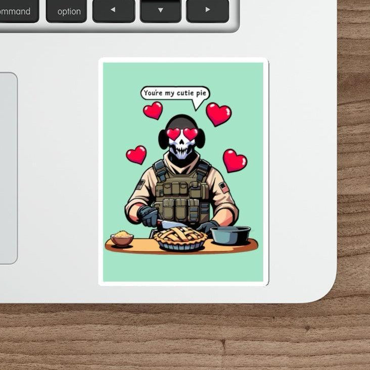 Sweet pie-themed waterproof sticker featuring a playful character, perfect for customizing notebooks or water bottles. KEOLIX 