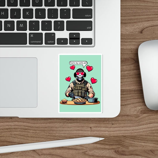 Sweet pie-themed waterproof sticker featuring a playful character, perfect for customizing notebooks or water bottles. KEOLIX 