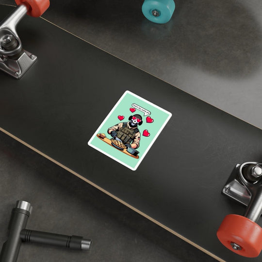 Sweet pie-themed waterproof sticker featuring a playful character, perfect for customizing notebooks or water bottles.  KEOLIX 