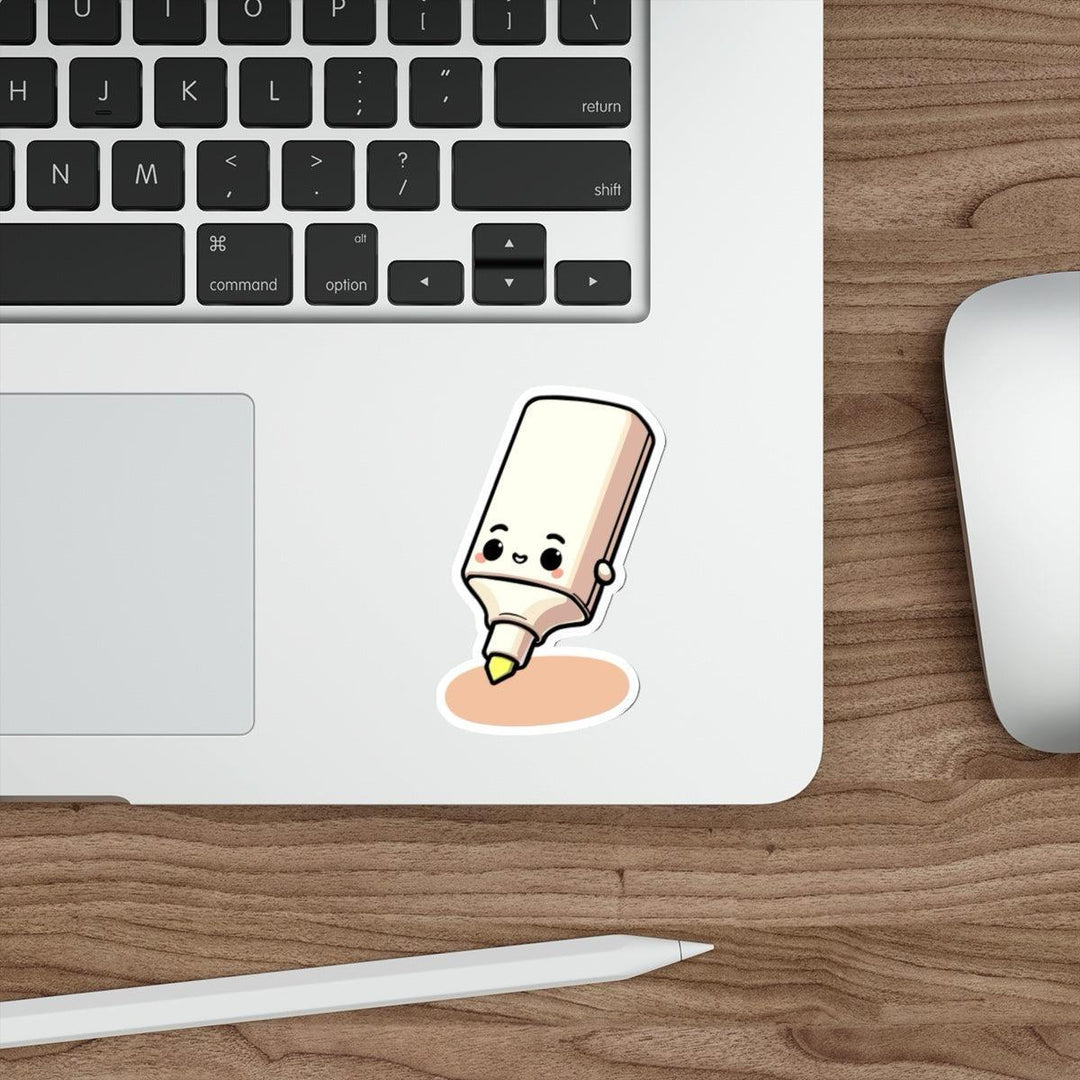 A fun waterproof sticker of a smiling highlighter pen, ideal for school supplies or stationery lovers who want a playful touch  KEOLIX 