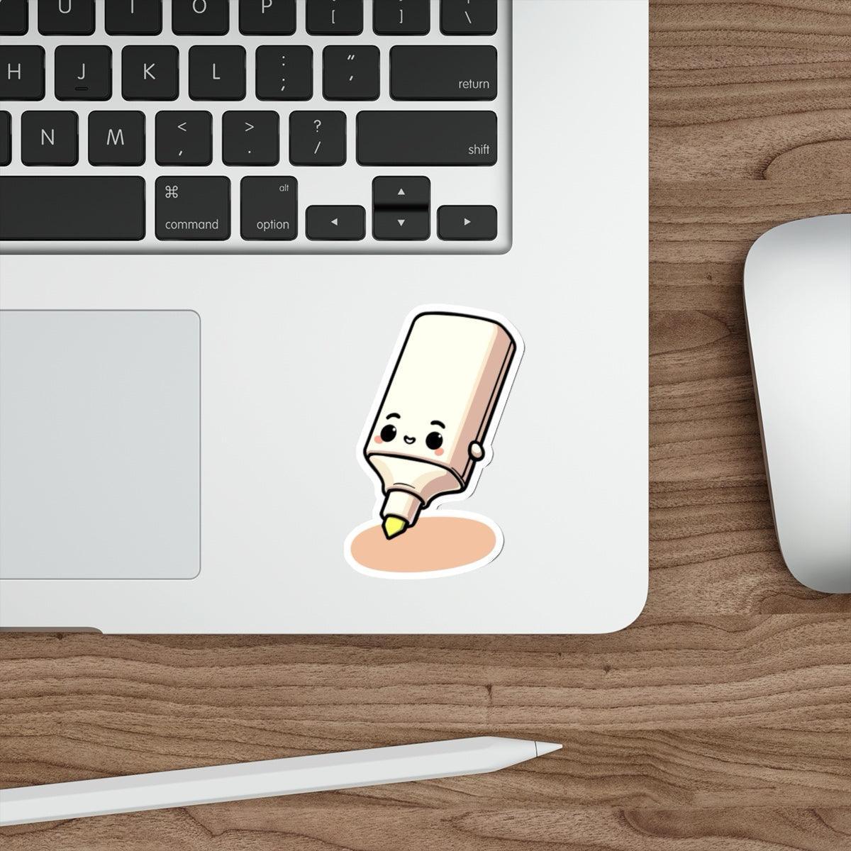 A fun waterproof sticker of a smiling highlighter pen, ideal for school supplies or stationery lovers who want a playful touch  KEOLIX 