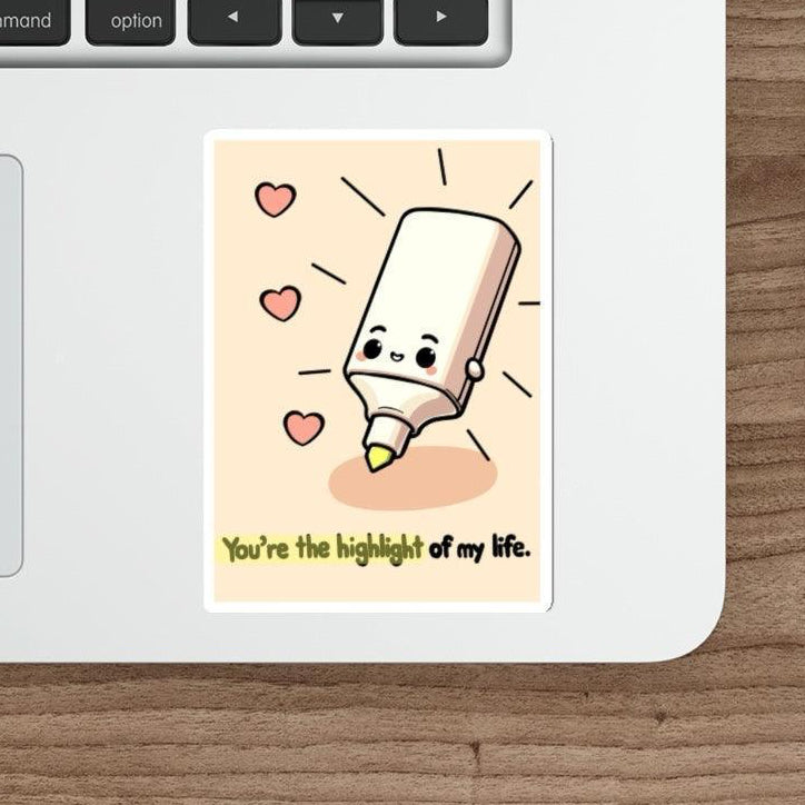 You're the highlight of my life Waterproof Sticker KEOLIX This adorable sticker features a smiling highlighter pen with the caption, “You’re the highlight of my life,” offering a sweet and cute way to brighten up someone's day.