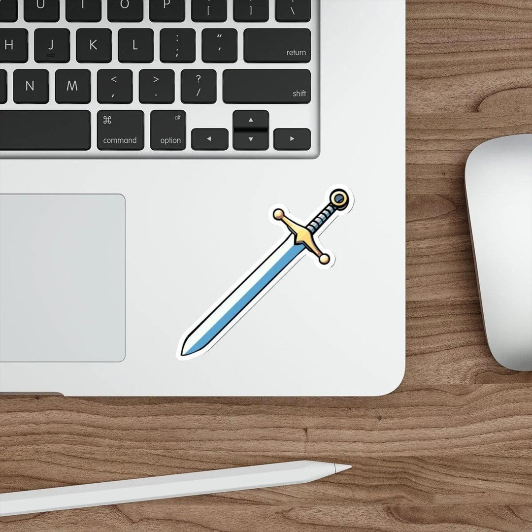 A sleek waterproof sticker featuring a cartoon sword, ideal for adding a touch of adventure or fantasy to your items  KEOLIX 