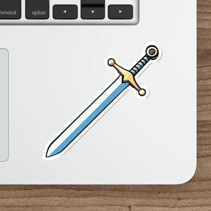 A sleek waterproof sticker featuring a cartoon sword, ideal for adding a touch of adventure or fantasy to your items  KEOLIX 