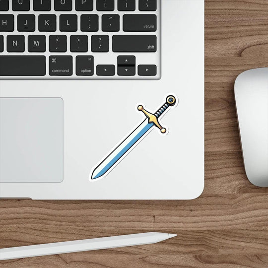 A sleek waterproof sticker featuring a cartoon sword, ideal for adding a touch of adventure or fantasy to your items  KEOLIX 