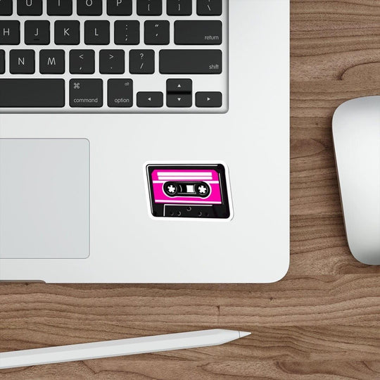 Retro Cassette Waterproof Sticker: A vibrant retro cassette design in pink and black, reminiscent of vintage mixtapes, perfect for adding a nostalgic touch to laptops, notebooks, or water bottles.  KEOLIX 