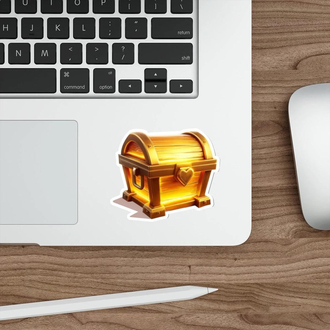 The Enchanted Chest Waterproof Sticker: A gold treasure chest design that gives off magical vibes. Perfect for anyone who loves fantasy or treasure hunts. Baby Keo.