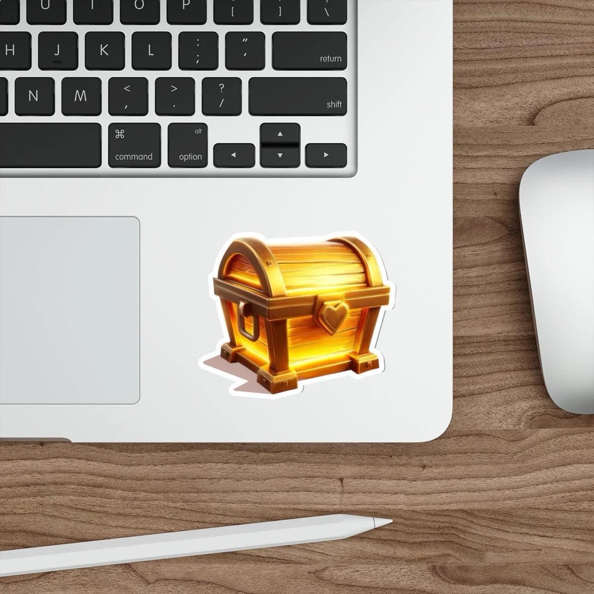 The Enchanted Chest Waterproof Sticker: A gold treasure chest design that gives off magical vibes. Perfect for anyone who loves fantasy or treasure hunts. KEOLIX 