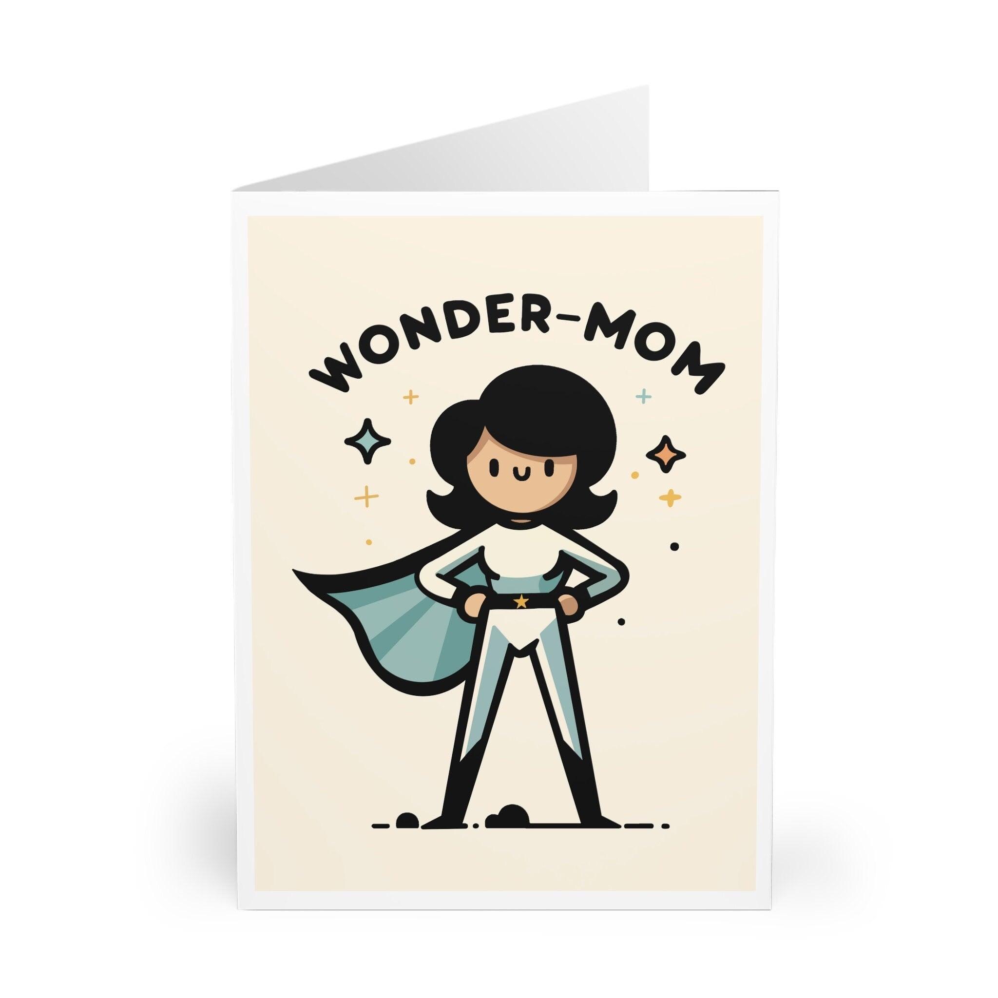 Adorable greeting card featuring a superhero mom with the text 'Wonder Mom.' Perfect for Mother’s Day or celebrating the superhero in your life who does it all - Baby Keo