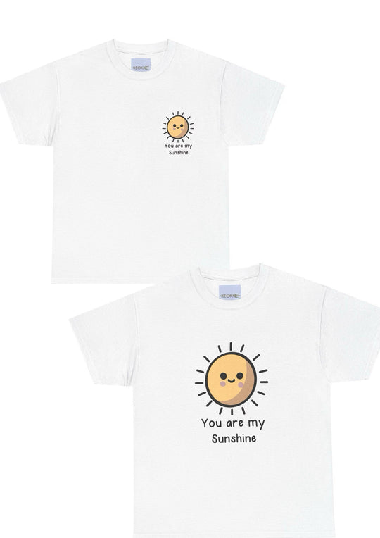 White T-shirt featuring a happy sun illustration with the phrase 'You Are My Sunshine.' A bright and cheerful design that’s perfect for spreading positive vibes.