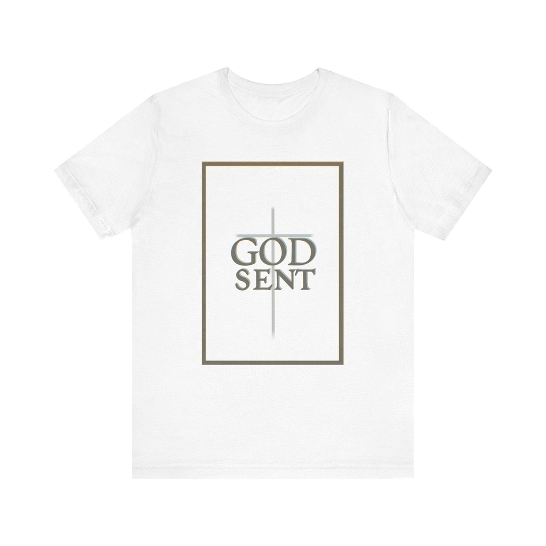 GodSent T-shirtWhite T-shirt with the phrase 'God Sent' in a minimalist design. A subtle and stylish way to express faith, with clean typography and a simple yet impactful message." - Baby Keo