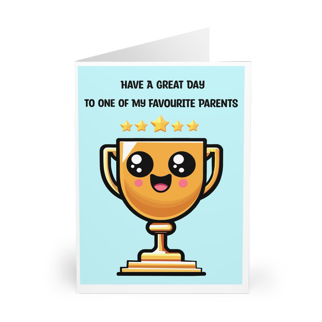 Cute card featuring a trophy illustration with the phrase 'To One of My Favourite Parents.' A lighthearted way to express appreciation for a parent - Baby Keo