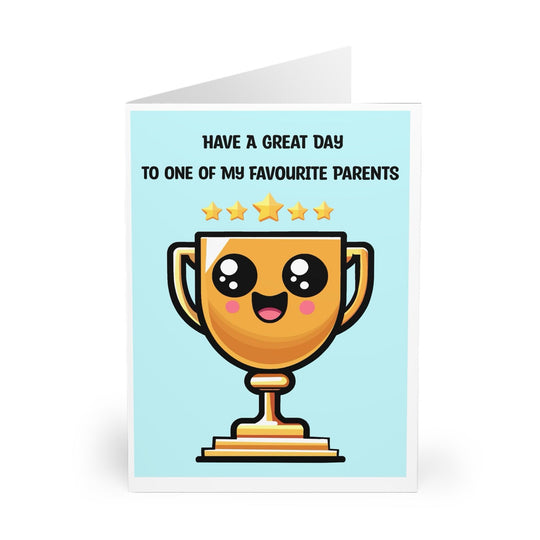 Cute card featuring a trophy illustration with the phrase &