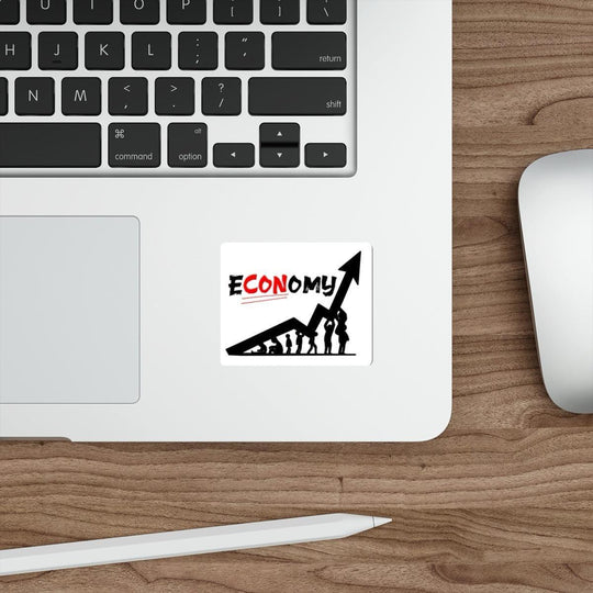 Edgy 'E-CON-omy' waterproof sticker with a graph design, perfect for economists or financial enthusiasts. Baby Keo