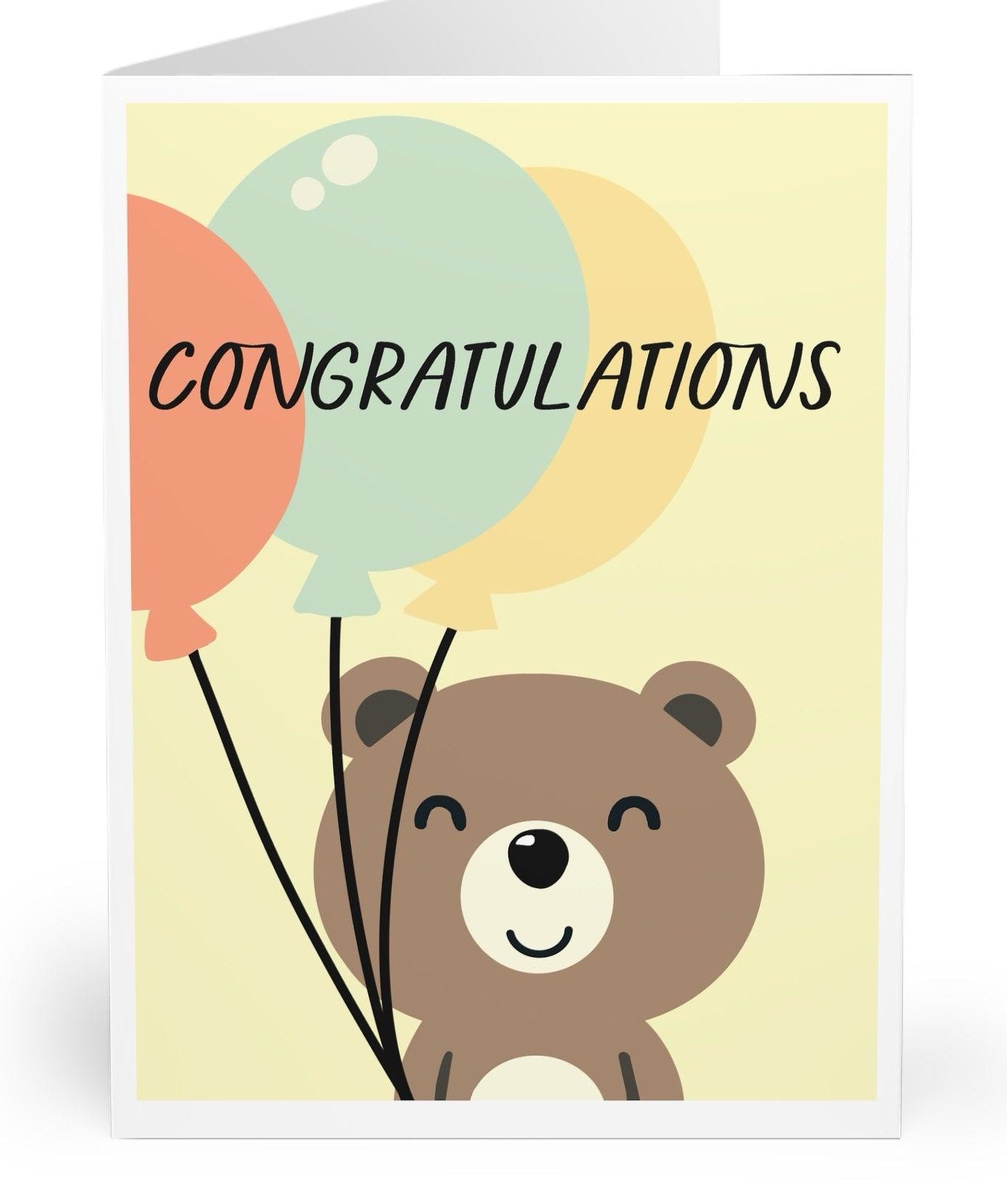 Adorable greeting card featuring a cheerful bear holding colorful balloons with the word 'Congratulations.' Perfect for celebrating accomplishments or sending a congratulatory message  KEOLIX 