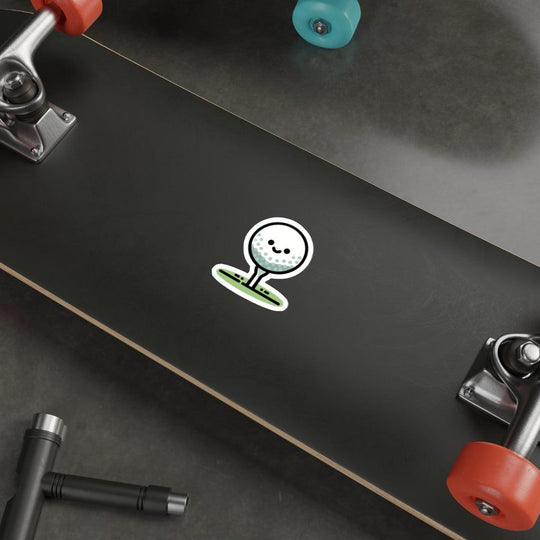 Fun golf-themed waterproof sticker featuring a smiling golf ball on a tee.  KEOLIX 