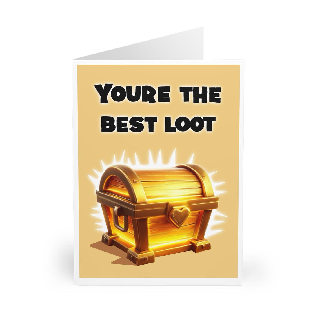 Bright and bold greeting card featuring a treasure chest with the phrase 'You're the Best Loot.' Perfect for gamers, treasure hunters, or anyone who enjoys a fun and rewarding message - Baby Keo