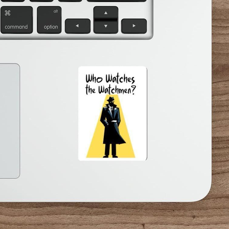 Who Watches the Watchmen? Waterproof Sticker – An edgy sticker inspired by the iconic question, with a minimalist figure in shadow, perfect for comic fans or those who love thought-provoking designs. KEOLIX 