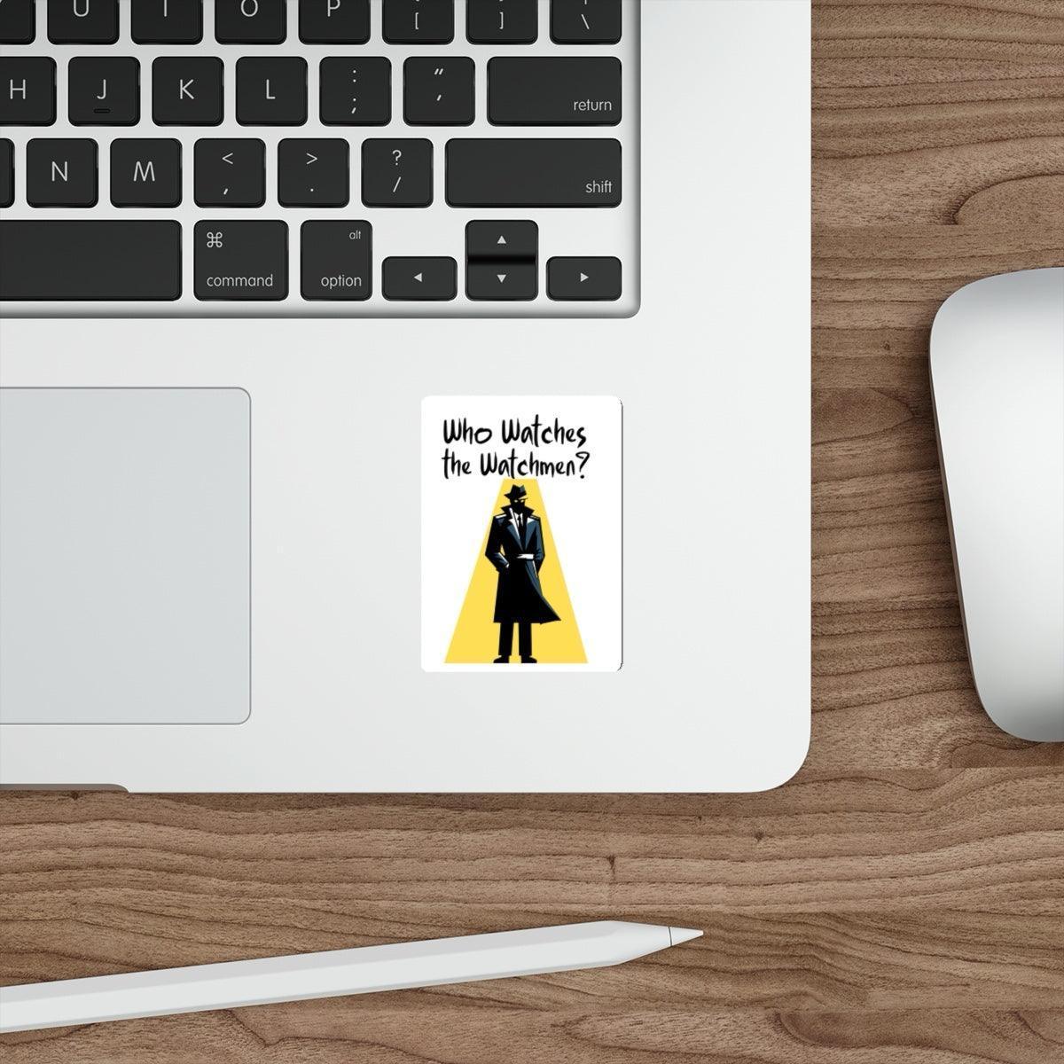 Who Watches the Watchmen? Waterproof Sticker – An edgy sticker inspired by the iconic question, with a minimalist figure in shadow, perfect for comic fans or those who love thought-provoking designs. KEOLIX 