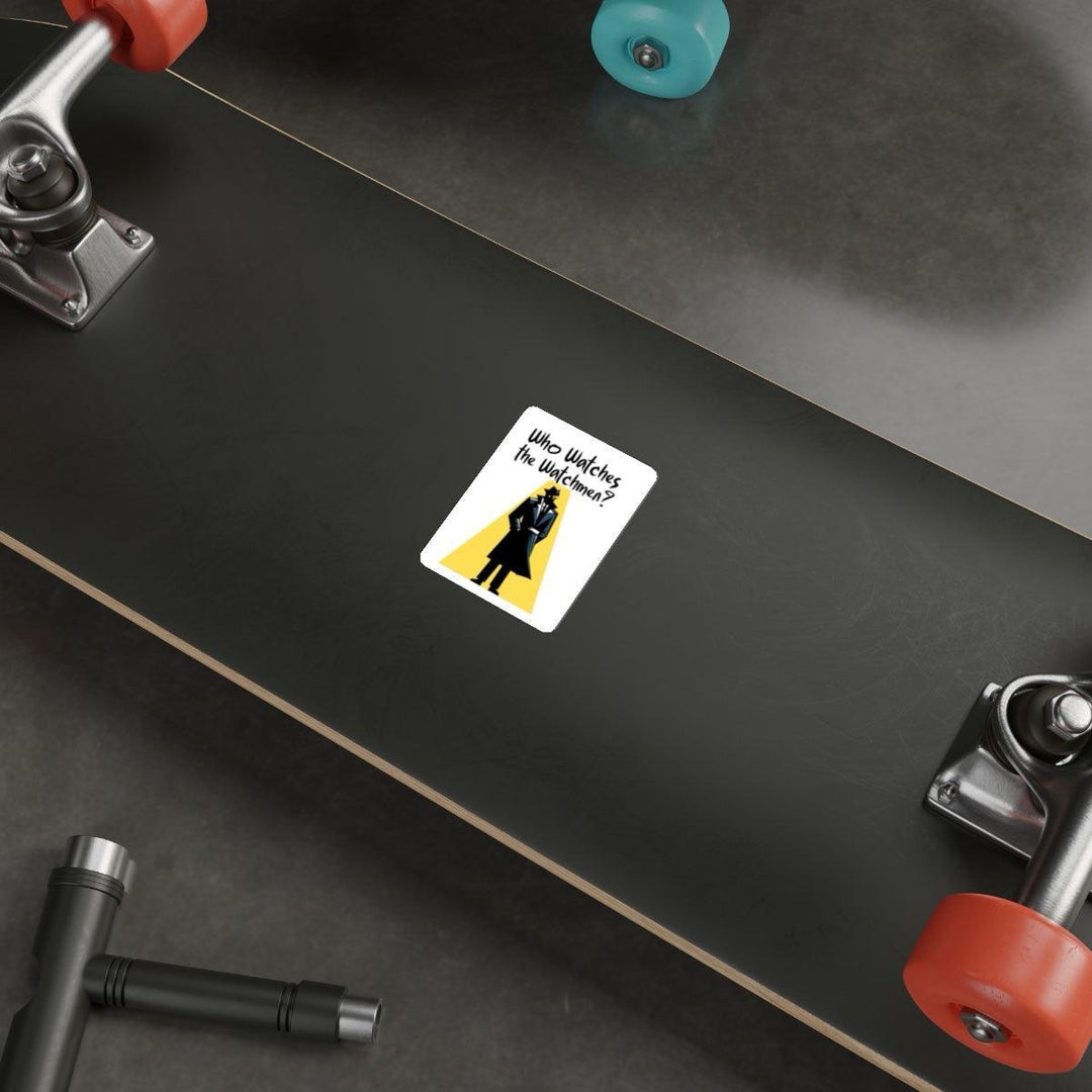 Who Watches the Watchmen? Waterproof Sticker – An edgy sticker inspired by the iconic question, with a minimalist figure in shadow, perfect for comic fans or those who love thought-provoking designs. Baby Keo.