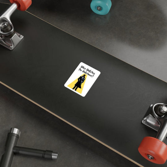 Who Watches the Watchmen? Waterproof Sticker – An edgy sticker inspired by the iconic question, with a minimalist figure in shadow, perfect for comic fans or those who love thought-provoking designs. Baby Keo.