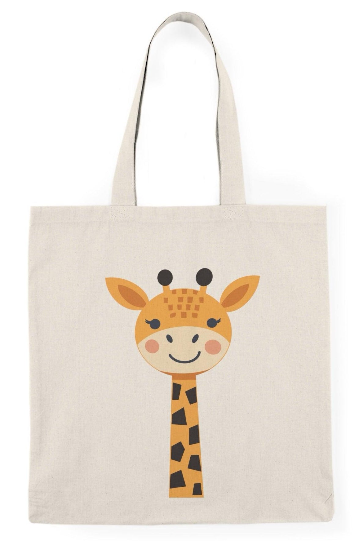 Tote bag featuring a whimsical illustration of a giraffe with a playful expression, set against a colorful background. The vibrant design captures the unique charm of this majestic animal, making it a perfect accessory for animal lovers and a fun way to carry your everyday essentials."

