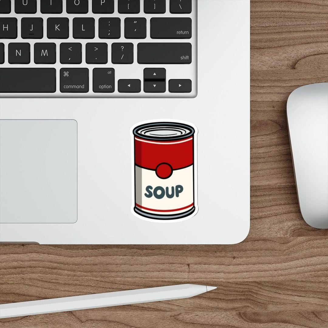 A simple waterproof sticker featuring a cartoon can of soup, great for adding a pop of color and fun to your belongings - Baby Keo.