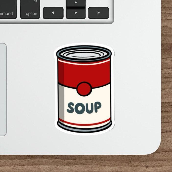 A simple waterproof sticker featuring a cartoon can of soup, great for adding a pop of color and fun to your belongings -  KEOLIX 
