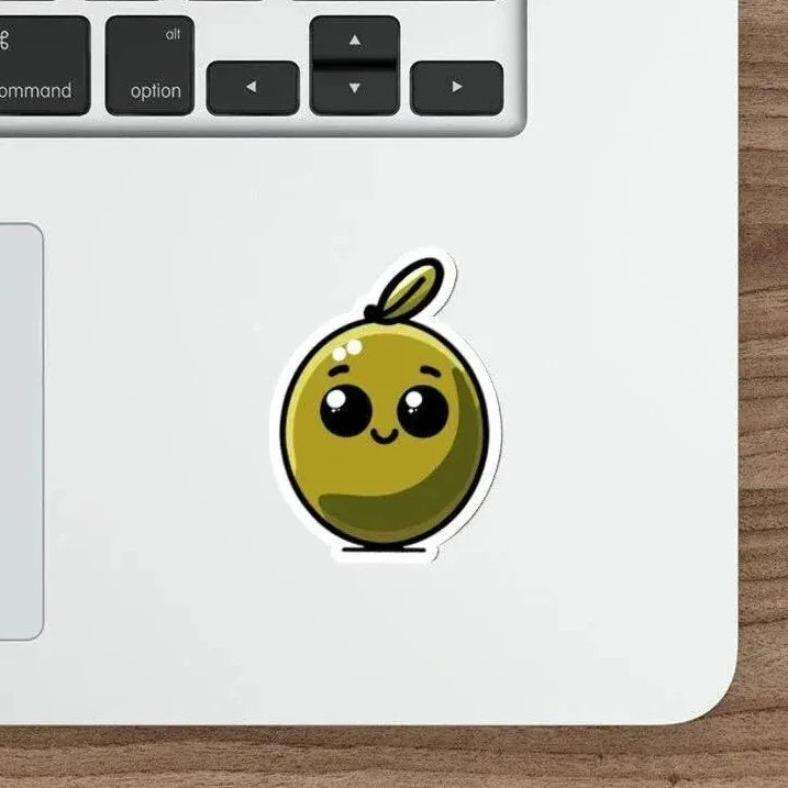A playful waterproof sticker of a cute olive with a smile, perfect for food lovers who want to add a quirky touch to their notebooks or devices  KEOLIX 