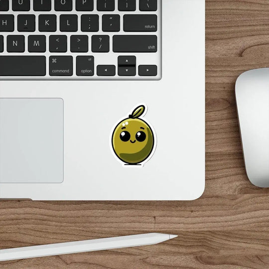 A playful waterproof sticker of a cute olive with a smile, perfect for food lovers who want to add a quirky touch to their notebooks or devices - Baby Keo."