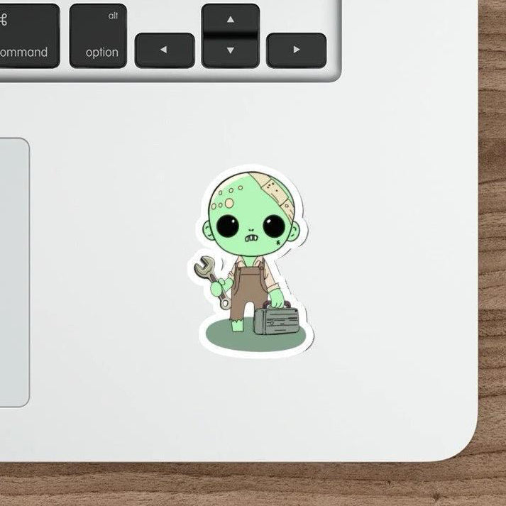 Playful zombie waterproof sticker, ideal for spooky season or zombie enthusiasts. KEOLIX 