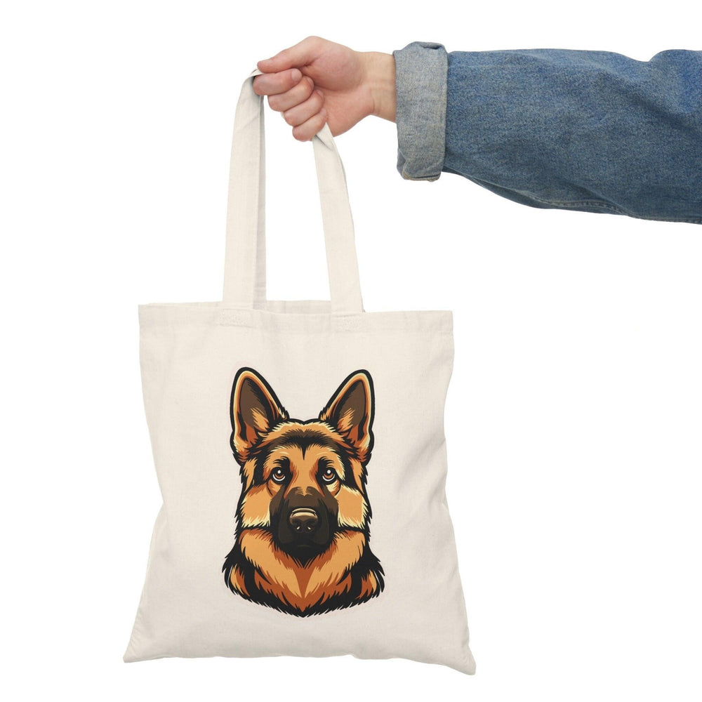 Tote bag featuring a beautifully detailed illustration of a German Shepherd, capturing its striking features and noble expression. The vibrant design highlights the breed's loyalty and intelligence, making it a perfect accessory for dog lovers and a stylish way to carry your everyday essentials