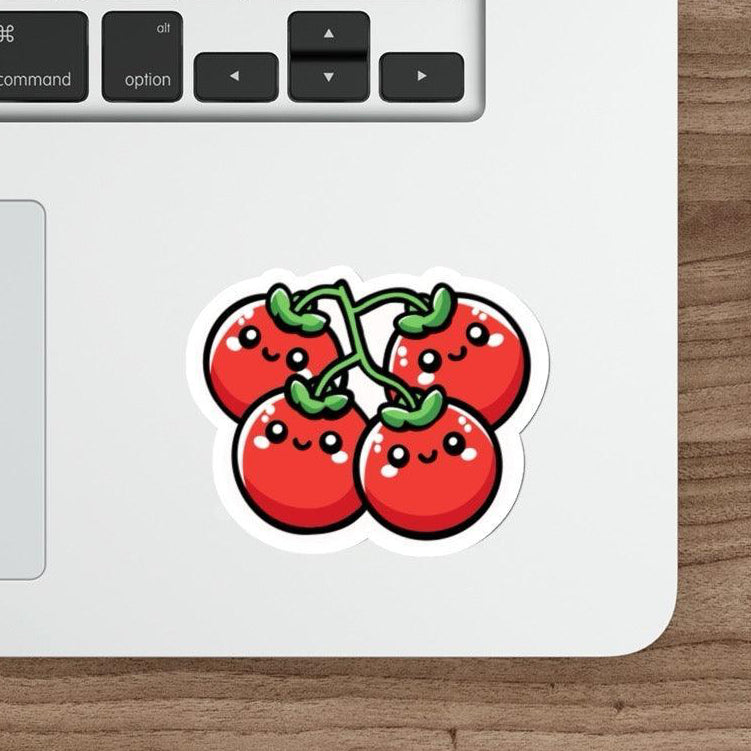 A colorful waterproof sticker of cartoon tomatoes still on the vine, great for adding a fresh and playful design to notebooks or bottles -KEOLIX 