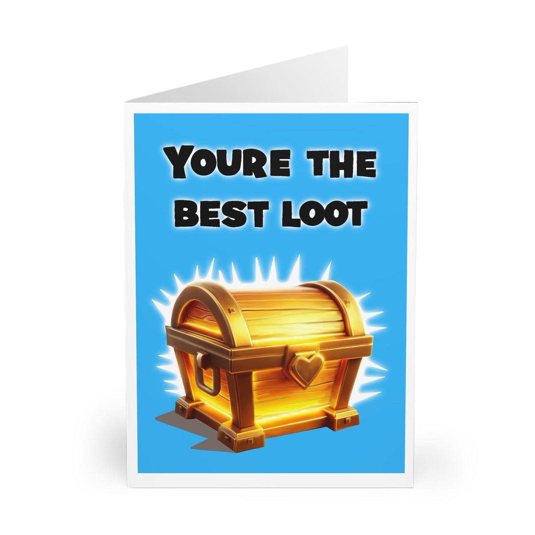 Bright and bold greeting card featuring a treasure chest with the phrase 'You're the Best Loot.' Perfect for gamers, treasure hunters, or anyone who enjoys a fun and rewarding message - Baby Keo