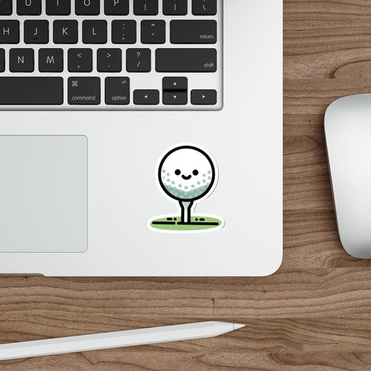 Fun golf-themed waterproof sticker featuring a smiling golf ball on a tee.  KEOLIX 